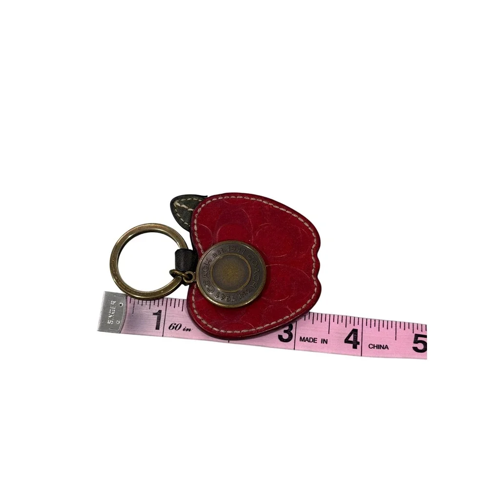 Coach Red Leather Apple Bag Charm Keychain Signature C Brass Hardware 1941 Logo